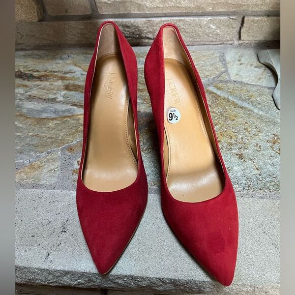 J CREW Burgundy Merlot Red GENUINE LEATHER suede Italy High Heels Pumps Sz 9.5 - Picture 3 of 10